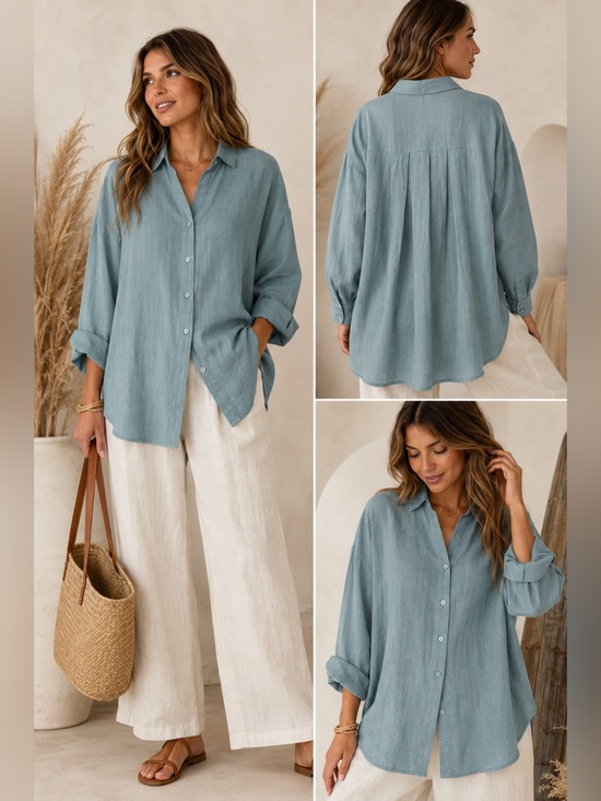 Eileen Fisher Tops - Eileen Fisher Organic Linen Oversized Button Front Tunic Shirt | Sage Green S/P